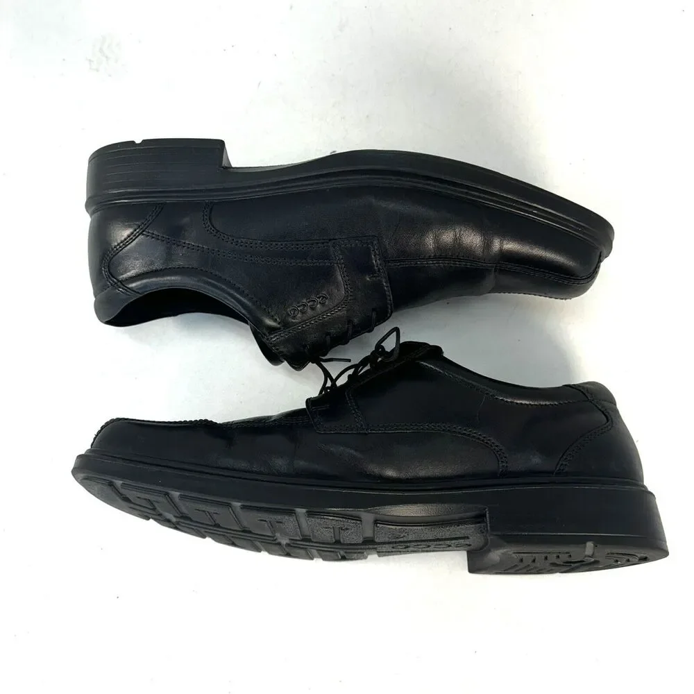 ECCO Men's Sz 47 / 13-13.5 Helsinki Bike Toe Black Leather Lace Up Comfort Shoe